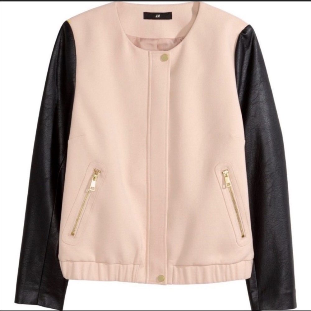 H&M pink with faux leather sleeve jacket